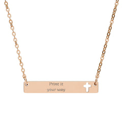 Cutout Cross Bar Necklace — Engravable Religious Bar Necklace with Cross Accent