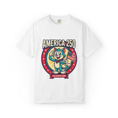 America 250 Celebration T-Shirt — Retro Patriotic Cat Skippy