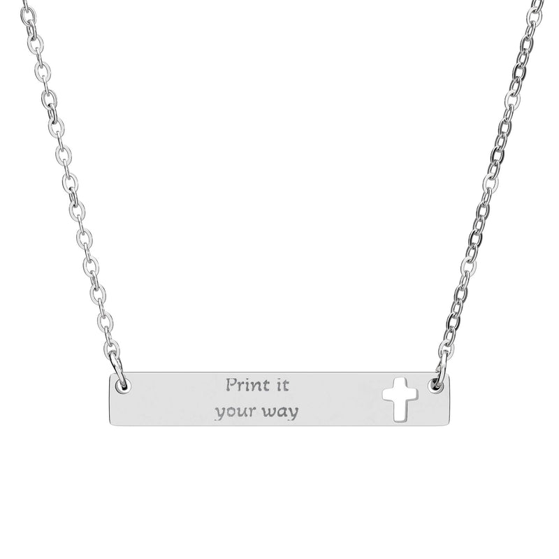 Cutout Cross Bar Necklace — Engravable Religious Bar Necklace with Cross Accent