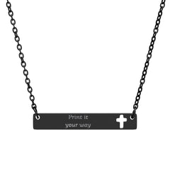 Cutout Cross Bar Necklace — Engravable Religious Bar Necklace with Cross Accent