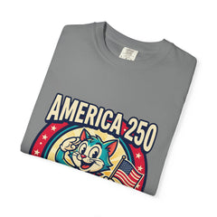 America 250 Celebration T-Shirt — Retro Patriotic Cat Skippy