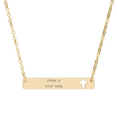 Cutout Cross Bar Necklace — Engravable Religious Bar Necklace with Cross Accent