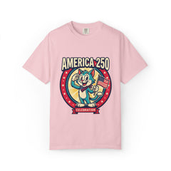 America 250 Celebration T-Shirt — Retro Patriotic Cat Skippy