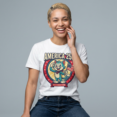 America 250 Celebration T-Shirt — Retro Patriotic Cat Skippy