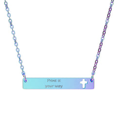 Cutout Cross Bar Necklace — Engravable Religious Bar Necklace with Cross Accent