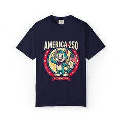 America 250 Celebration T-Shirt — Retro Patriotic Cat Skippy